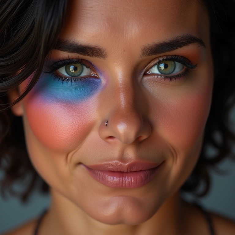 Degradê de cores nos olhos em mulher de meia-idade.