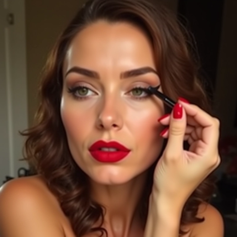 Delineado clássico com delineador líquido.