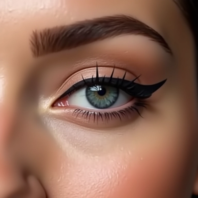 Delineado clássico com traço fino e elegante.