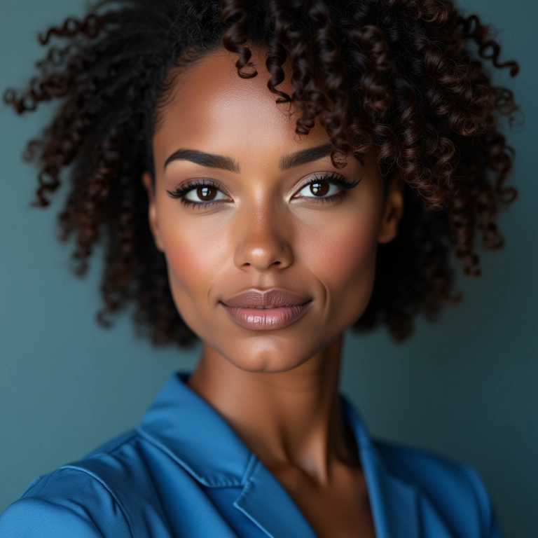 Delineado clássico para realçar o olhar com vestido azul.