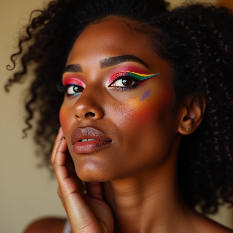 Delineado colorido para maquiagem de Natal.