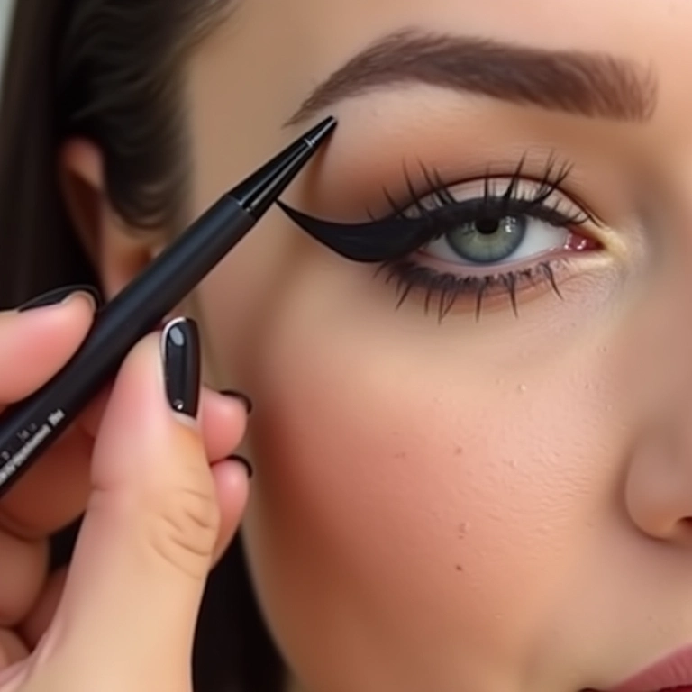 Delineado gatinho clássico da maquiagem pin up em close-up.