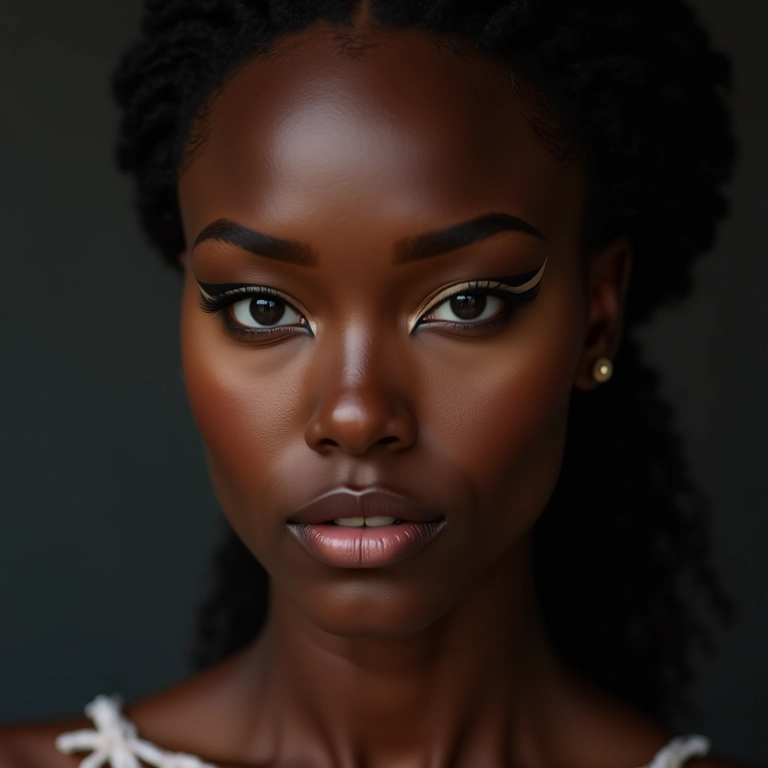 Delineado gatinho clássico em pele negra.