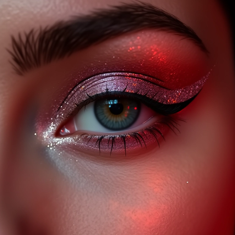 Delineador líquido com glitter para um visual festivo.