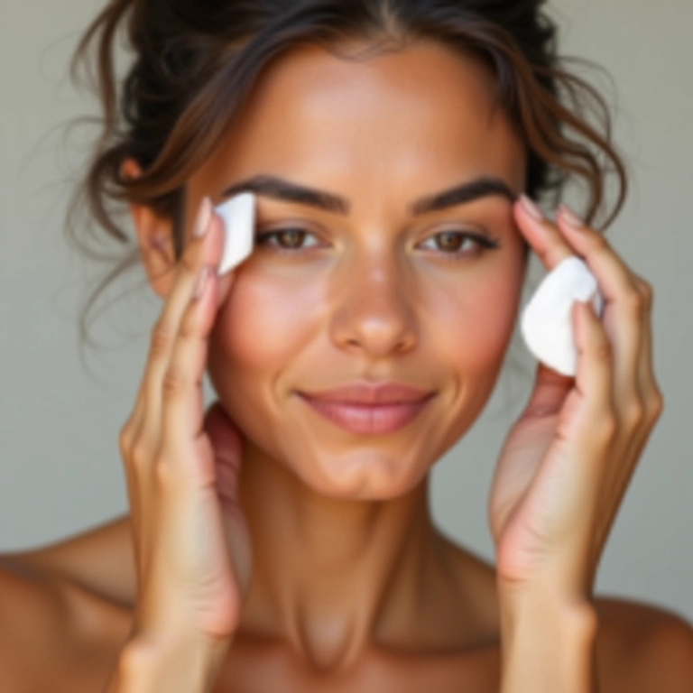Demaquilante: mulher removendo a maquiagem suavemente com algodão e loção.
