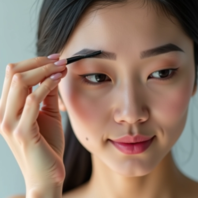 Design de sobrancelhas em mulher oriental.