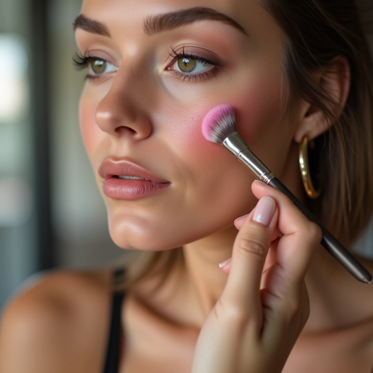 Destacando as maçãs do rosto com blush.