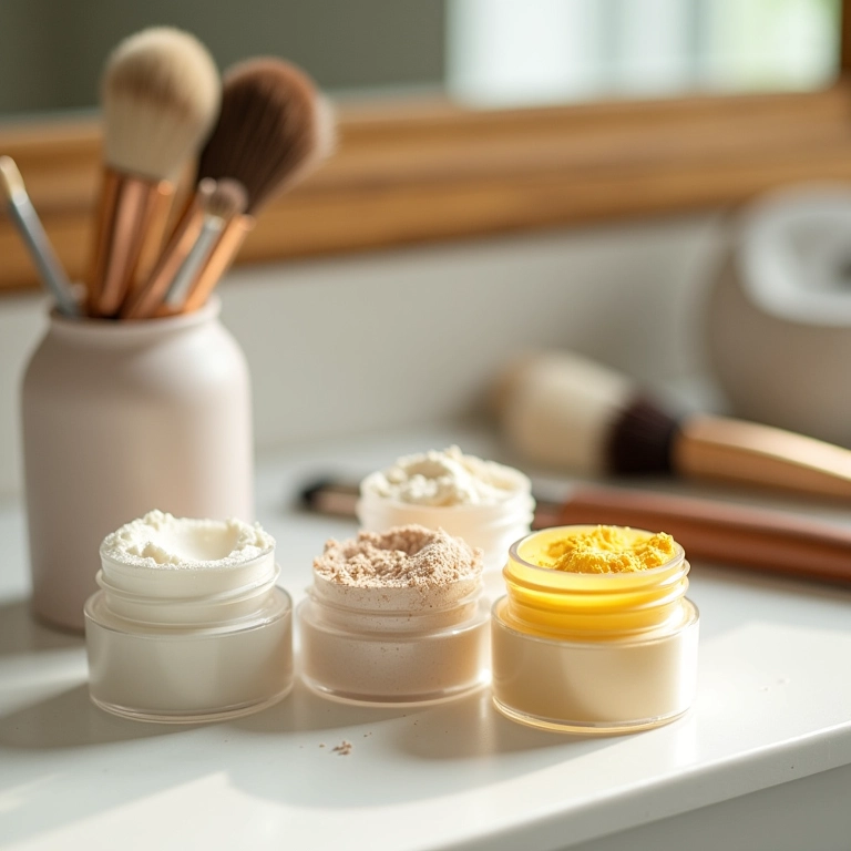 Diferentes tipos de pó para selar corretivo: translúcido, banana e com cor.