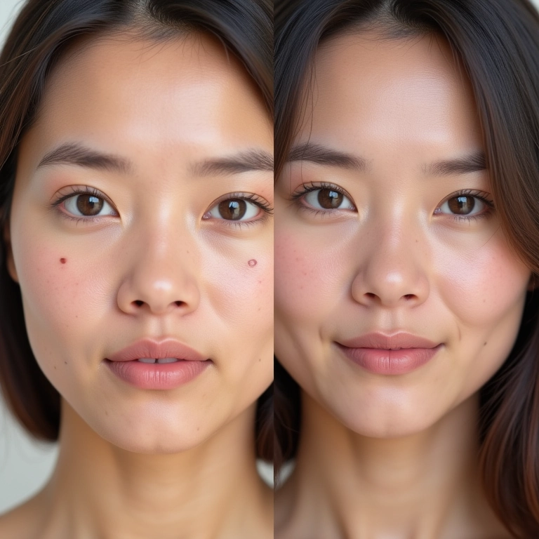 Efeito do primer na pele com poros dilatados.