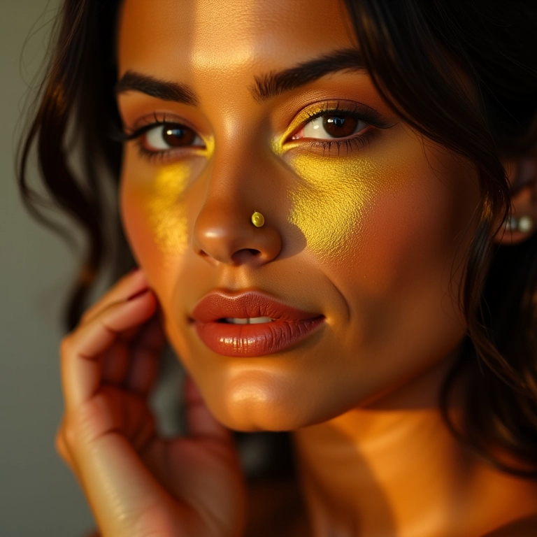 Efeito iluminado com pó finalizador amarelo.