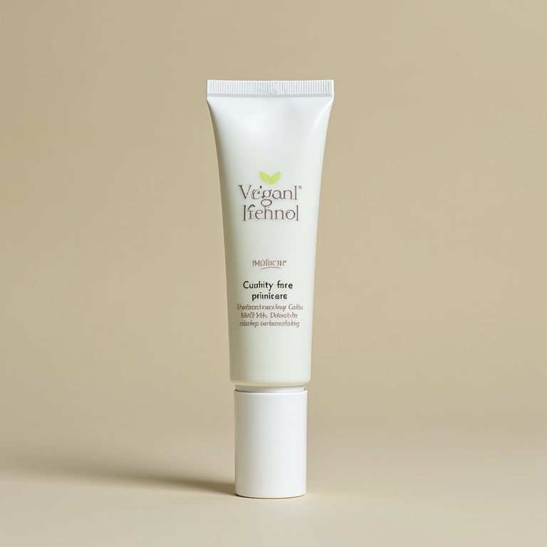 Embalagem de primer vegano e cruelty-free, ingredientes naturais.