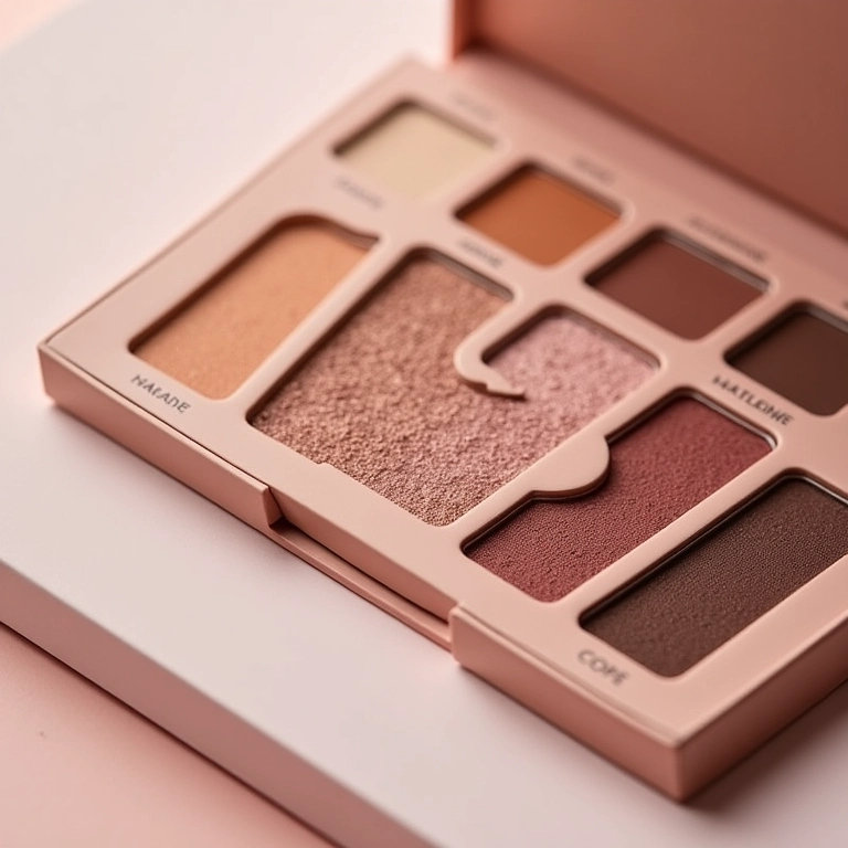 Embalagem e tamanho de paleta de sombras neutras.