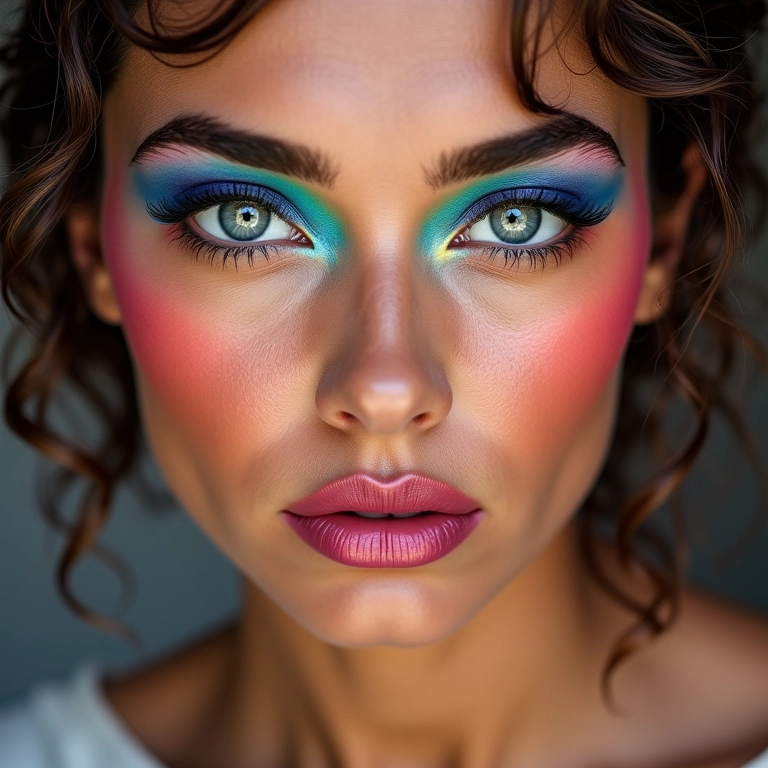 Esfumado com cores vibrantes na maquiagem anos 80.