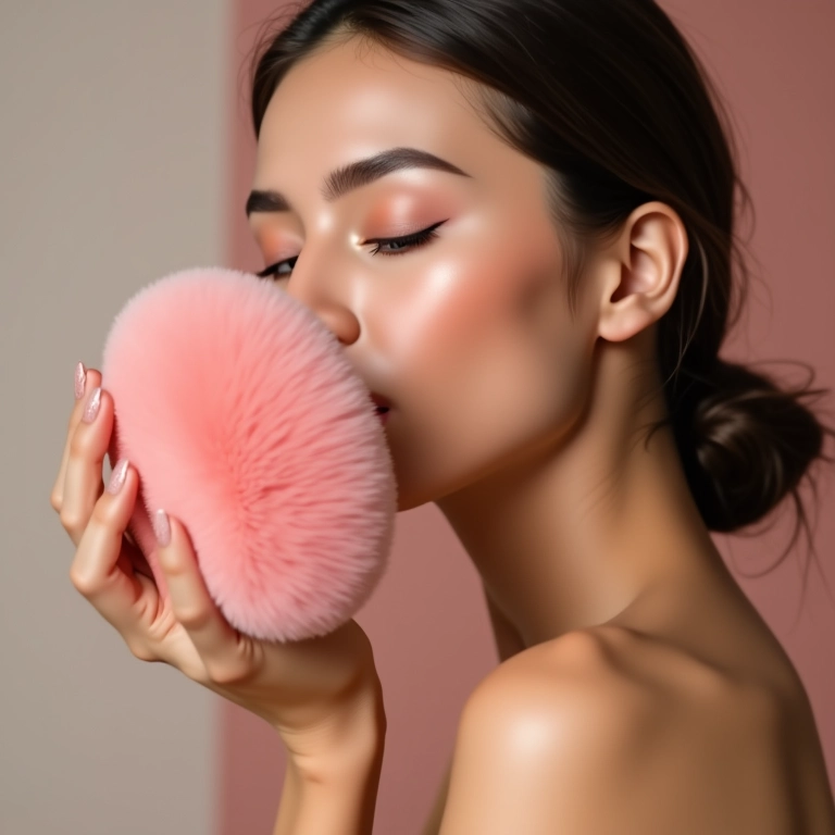 Esfumando o blush para um acabamento natural.