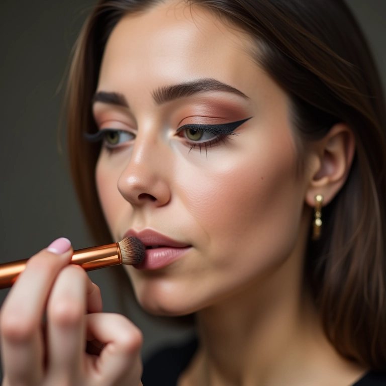 Esfumando o contorno facial com um pincel macio.