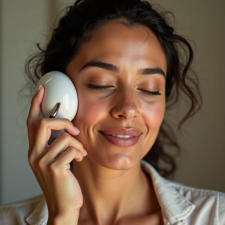 Estimulação da circulação sanguínea com massageador facial elétrico.