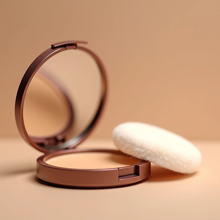 Estojo de pó compacto com aplicador.