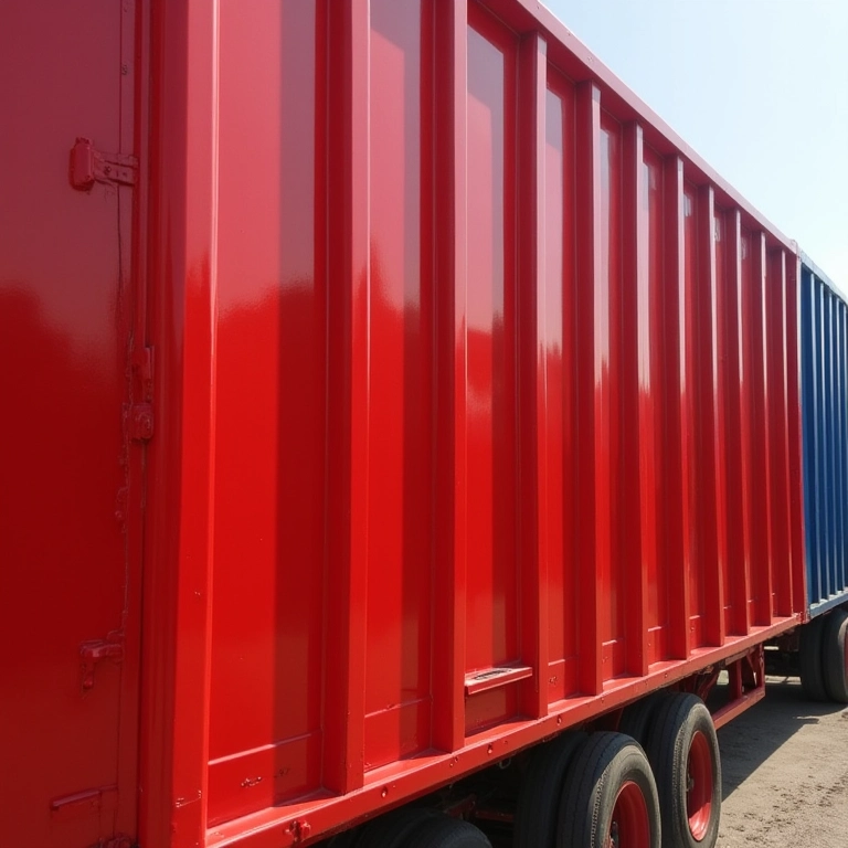 Estrutura metálica com primer vermelho para durabilidade da pintura.