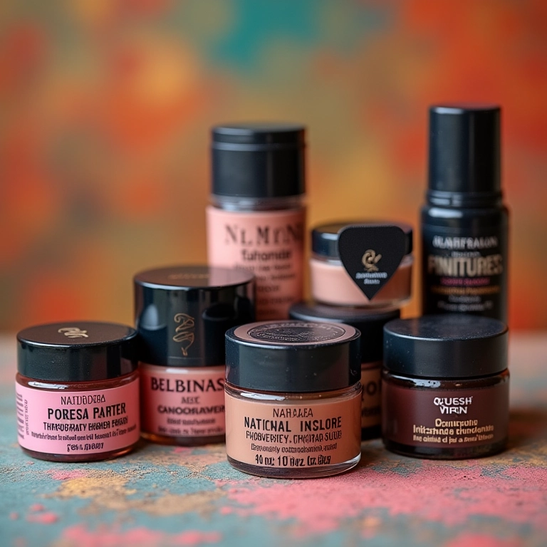 Exposição de diversas marcas de pó facial nacionais e importadas.