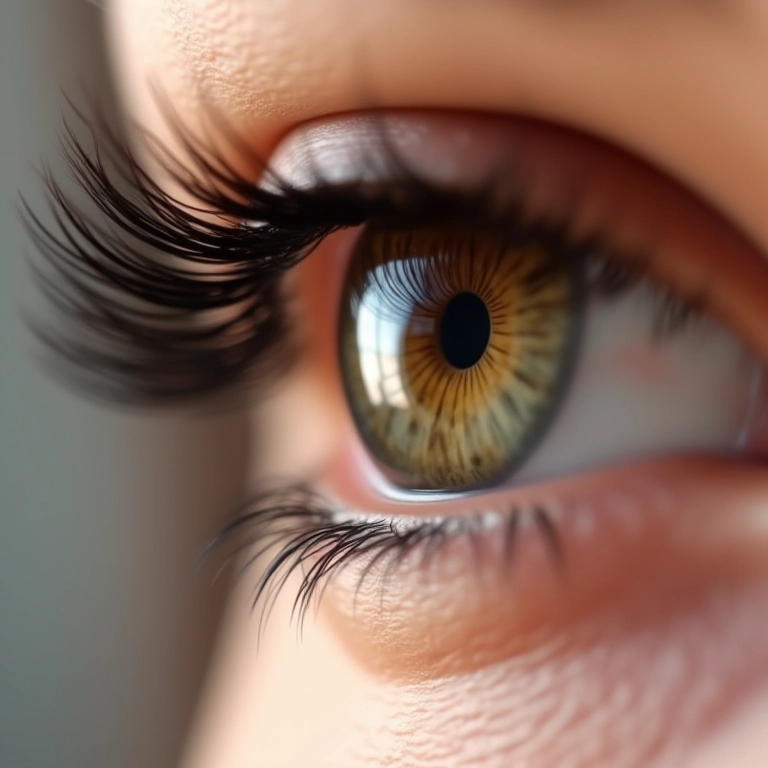 Extensão de cílios fio a fio com aparência natural.