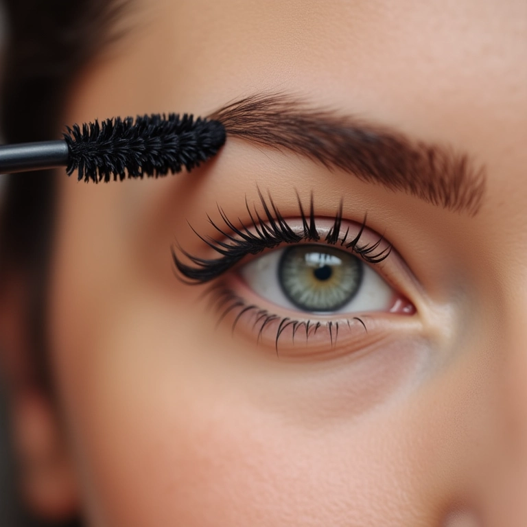 Finalizando o delineado com máscara de cílios.