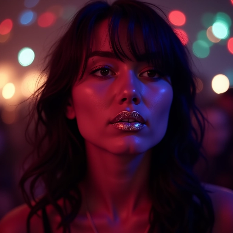 Gloss labial com glitter para a noite.