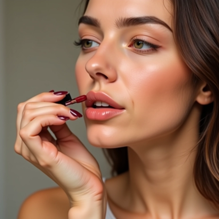 Gloss sendo aplicado para dar brilho e volume ao contorno labial.