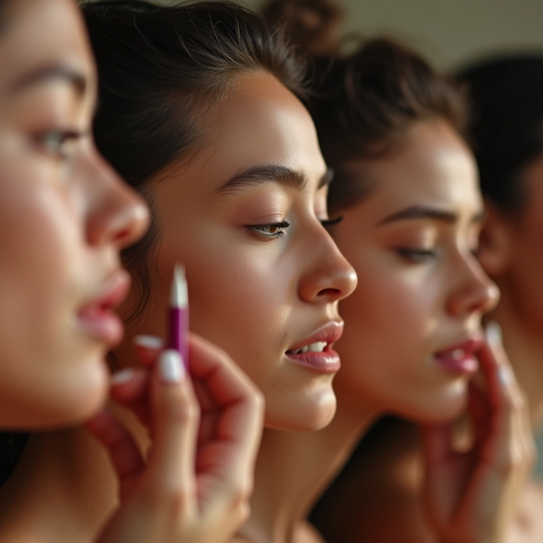 Grupo de mulheres brasileiras diversas aplicando maquiagem coreana.