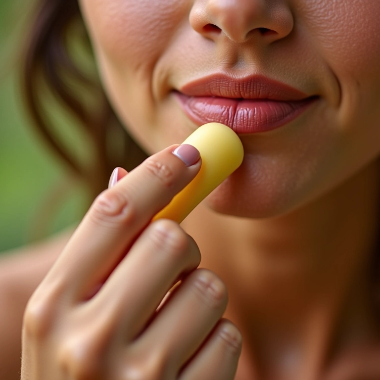 Hidratante labial com manteiga de karité.