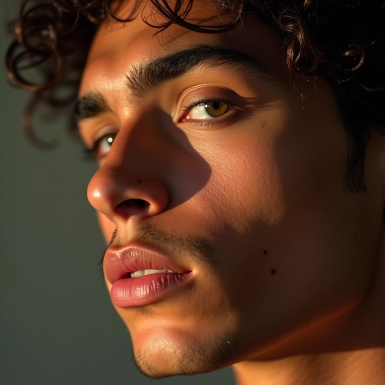 Homem fazendo contorno facial sutil.