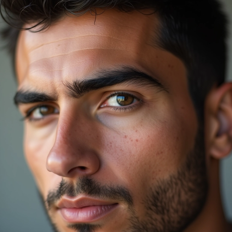 Homem preenchendo as sobrancelhas.