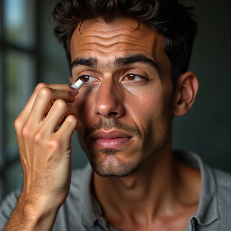 Homem usando corretivo para olheiras.