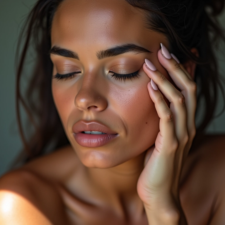 Homem usando maquiagem para disfarçar acne e cicatrizes.