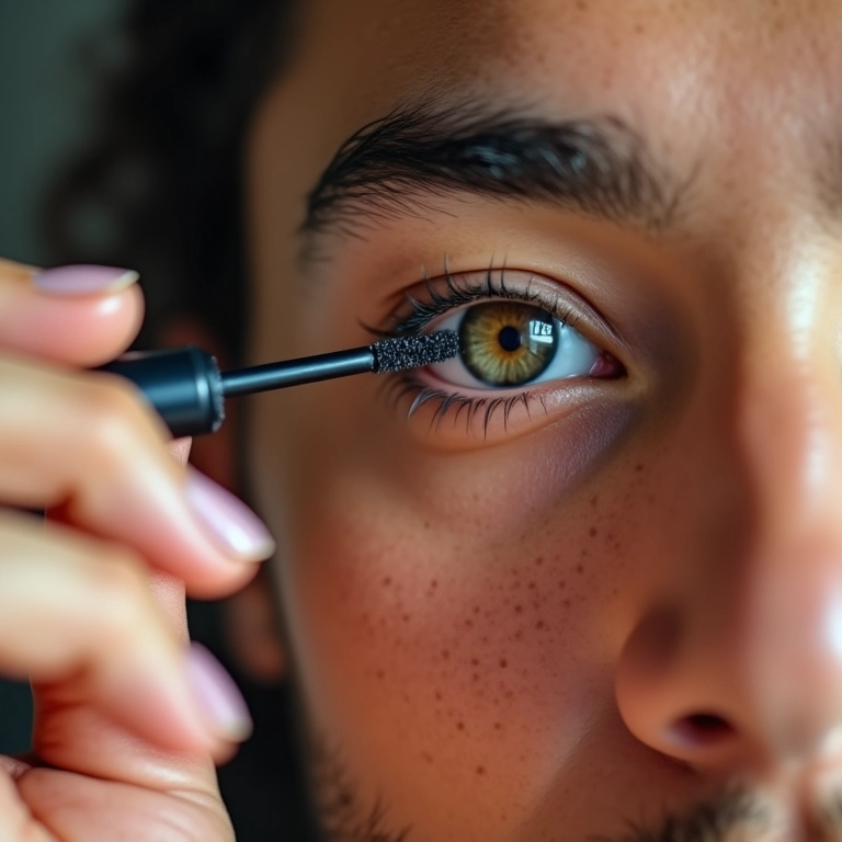 Homem usando rímel transparente nos cílios.