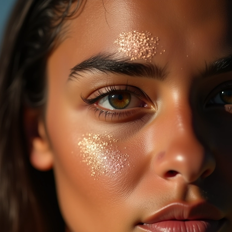 Iluminação abaixo das sobrancelhas para destacar o olhar em mulher brasileira.