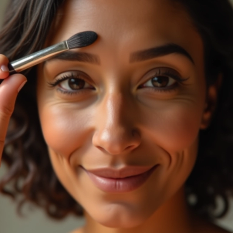 Iluminador abaixo da sobrancelha para levantar o olhar.