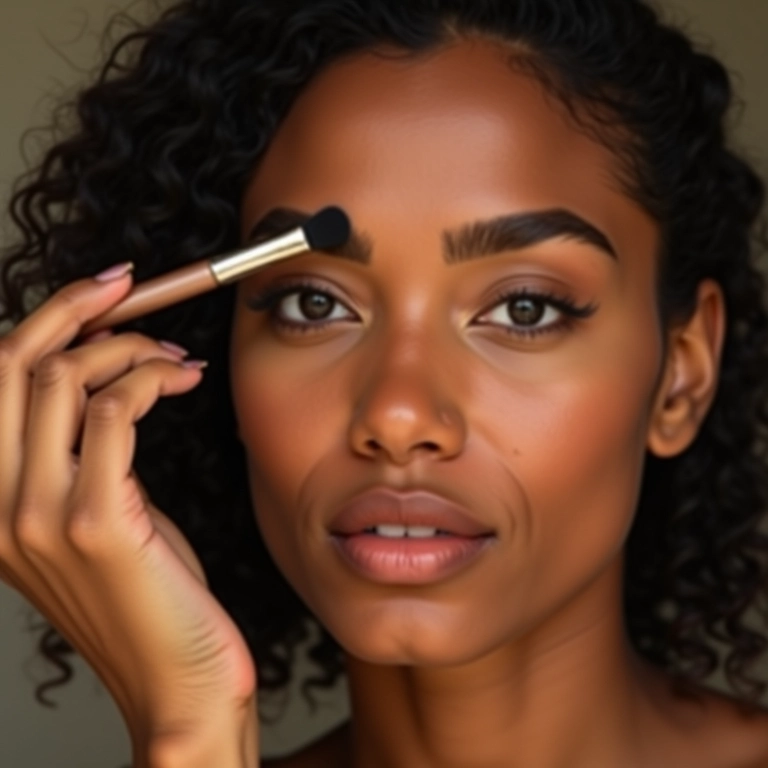 Iluminador abaixo da sobrancelha para levantar o olhar.