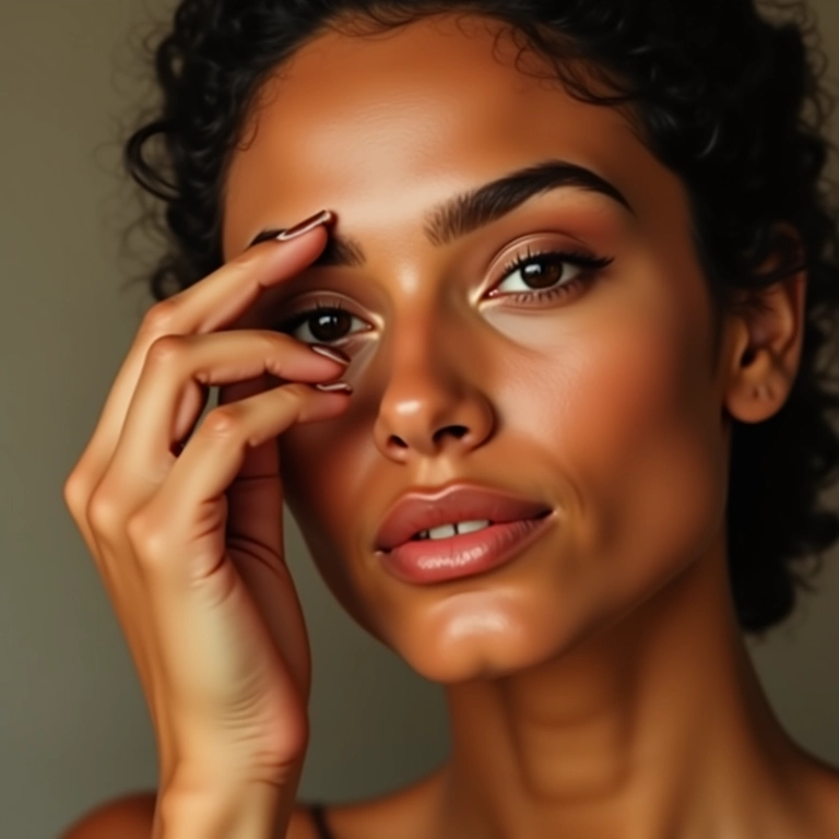 Iluminador abaixo da sobrancelha.