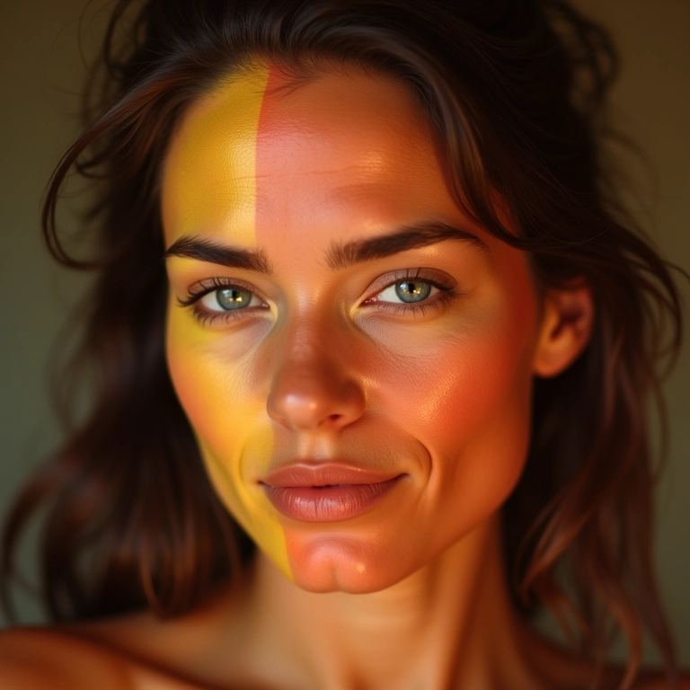 Iluminador colorido em mulher de meia-idade.