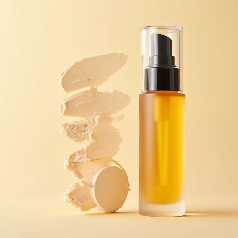 Iluminador dourado com destaque para os ingredientes e seus benefícios para a pele.