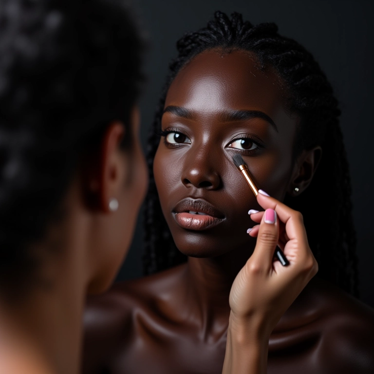 Iluminador frio sendo aplicado em pele negra.