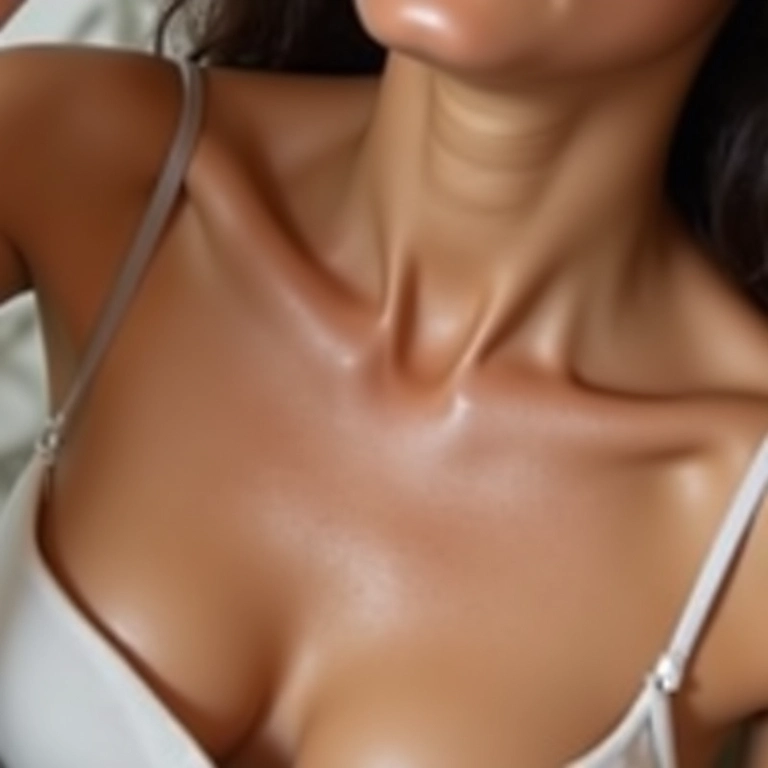 Iluminador líquido sendo aplicado no decote.