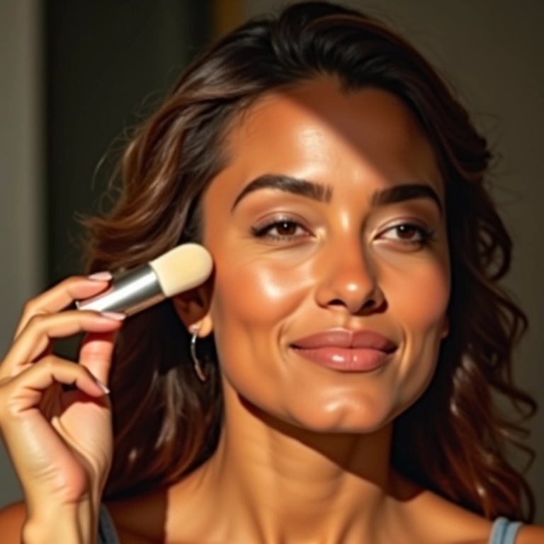Iluminador: mulher aplicando iluminador para um toque de brilho natural.