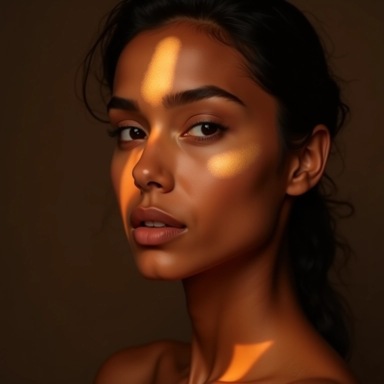 Iluminador nas maçãs do rosto e ponte do nariz.