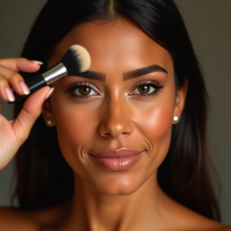 Iluminador no centro da testa e queixo para rosto quadrado.