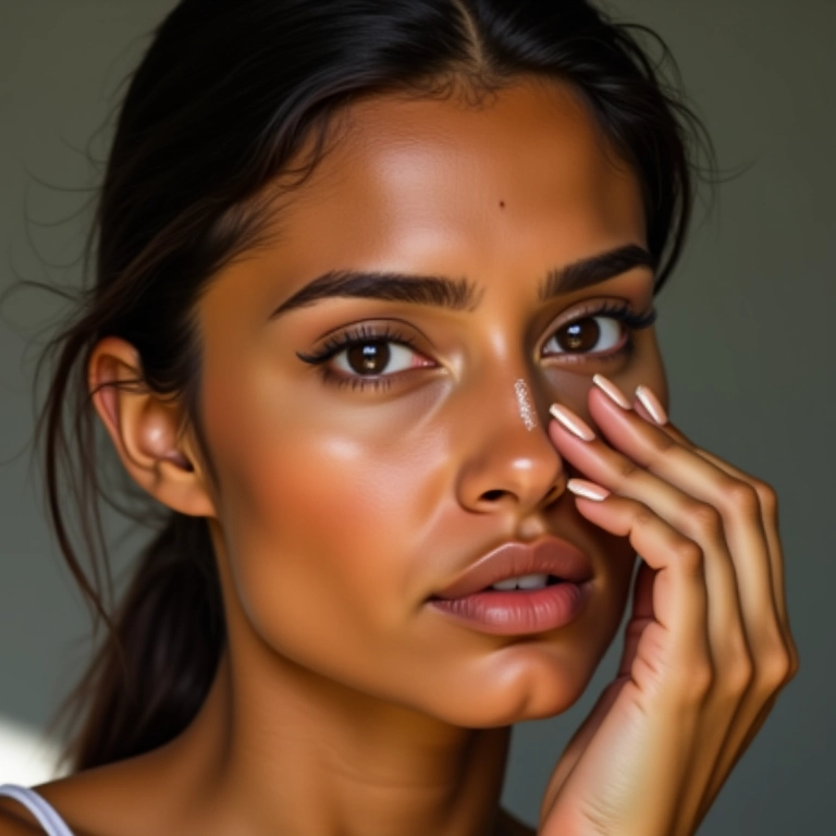 Iluminador no dorso do nariz para afinar.