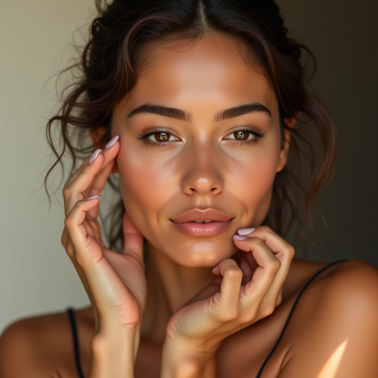 Iluminador no queixo.