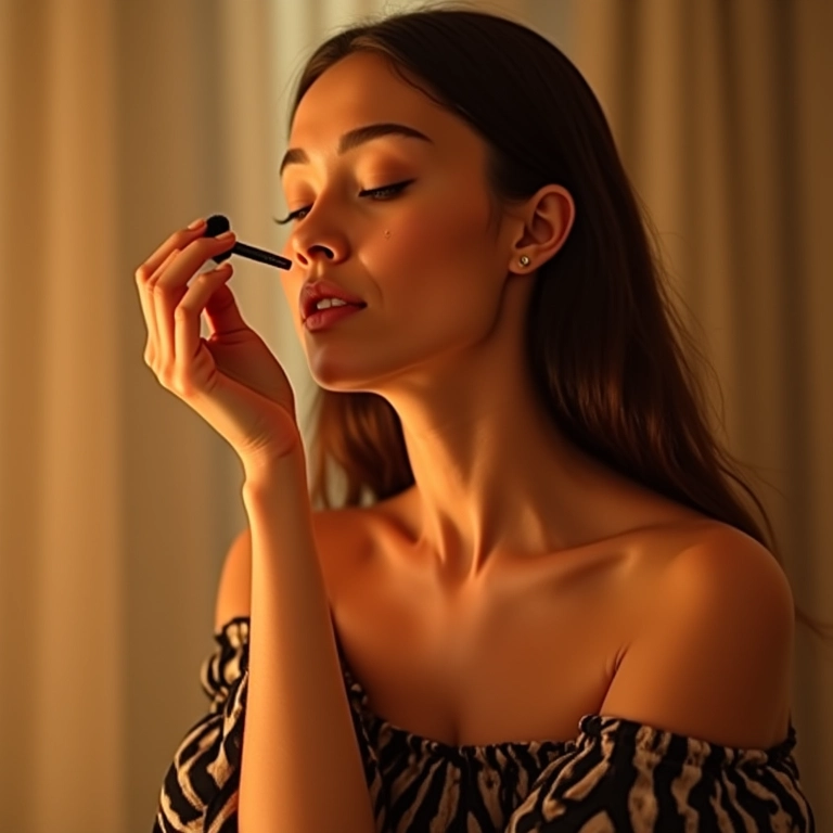 Iluminador nos ombros para um visual radiante.