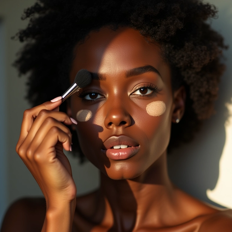 Iluminador realçando a beleza da pele negra.