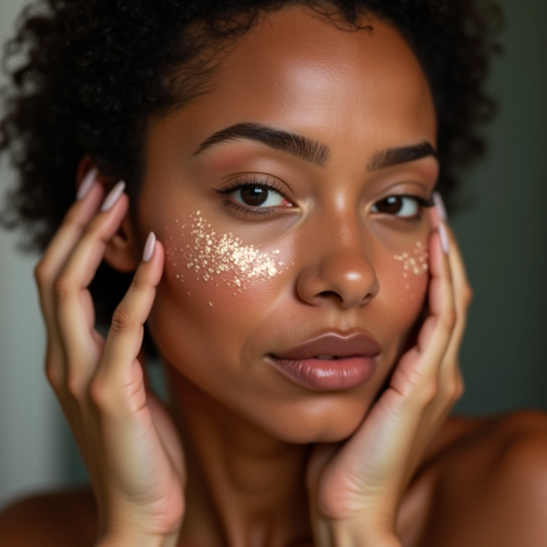 Iluminador realçando os pontos altos da pele com sardas.